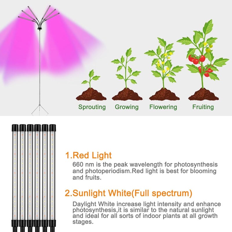 Mefflypee Grow Lights for Indoor Plants, LED Grow Light Stand, Red White Full Spectrum Plant Lamp with Adjustable Tripod, Gooseneck, Suitable for Flowers Vegetables (Type B) - Image 2